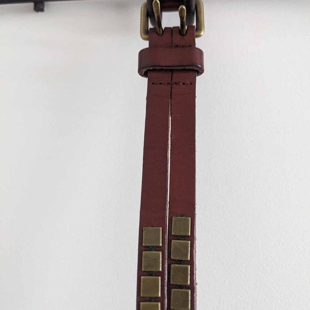 Women's Leather Double Strap Skinny Belt